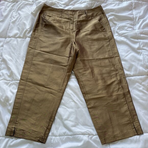 Vintage Sunny Leigh 100% Silk Cropped Pants Womens Size 10 Brown Pockets Y2K - Picture 1 of 12